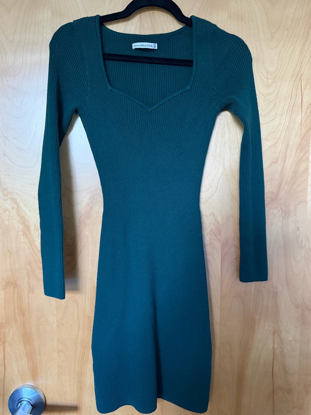 Abercrombie & Fitch Forest Green Ribbed Long-Sleeve Knit Dress